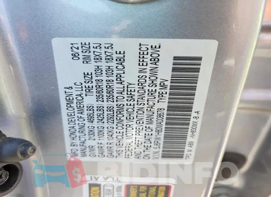 5J6RW1H80MA008678 Photo# 14