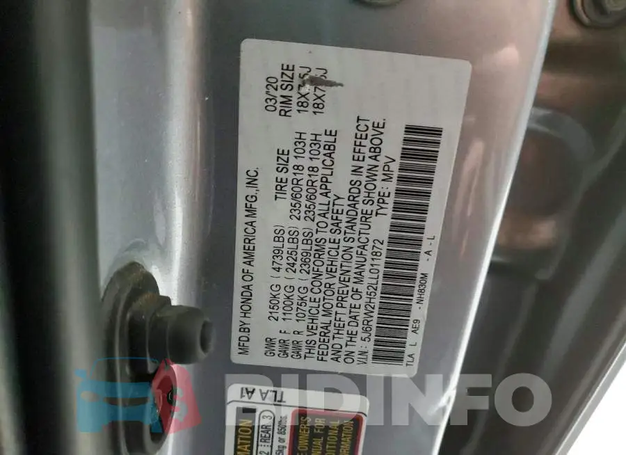 5J6RW2H52LL011872 Photo# 13
