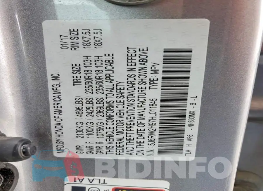 5J6RW2H97HL011845 Photo# 14