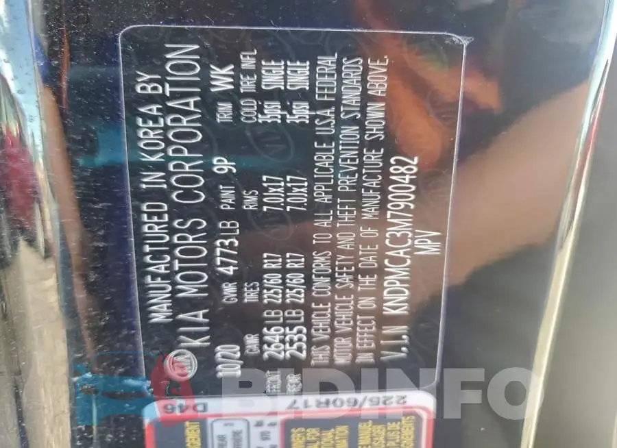 KNDPMCAC3M7900482 Photo# 13