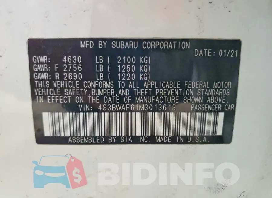 4S3BWAF61M3013613 Photo# 12