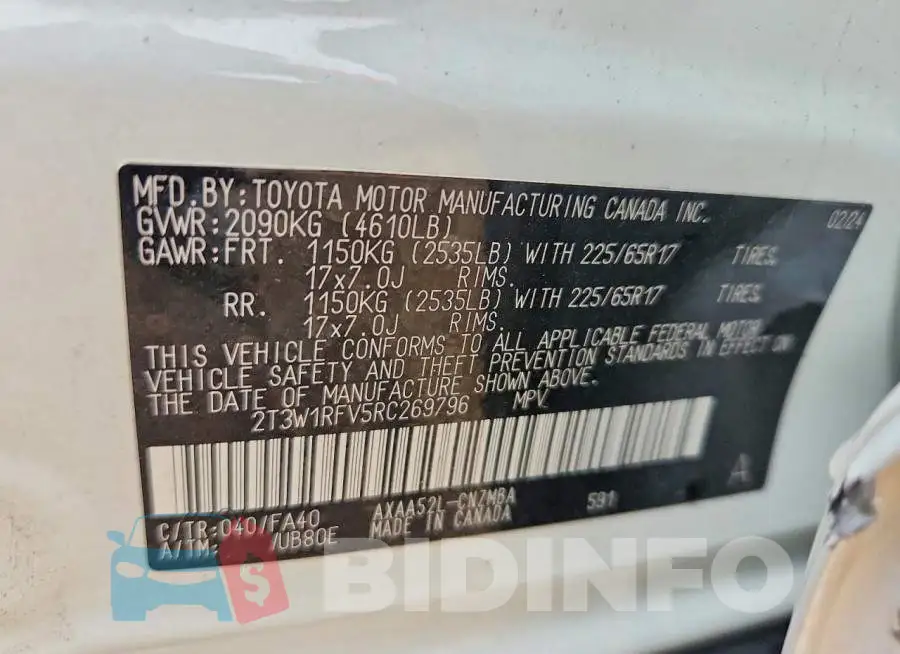 2T3W1RFV5RC269796 Photo# 14