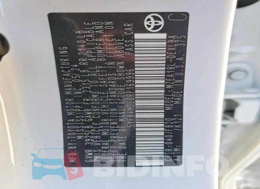 5YFB4MDE0RP169996 Photo# 12