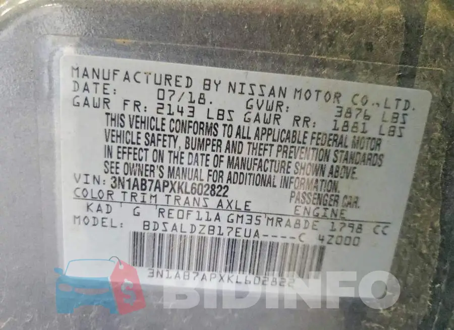 3N1AB7APXKL602822 Photo# 13