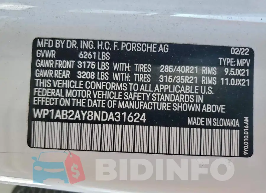 WP1AB2AY8NDA31624 Photo# 13