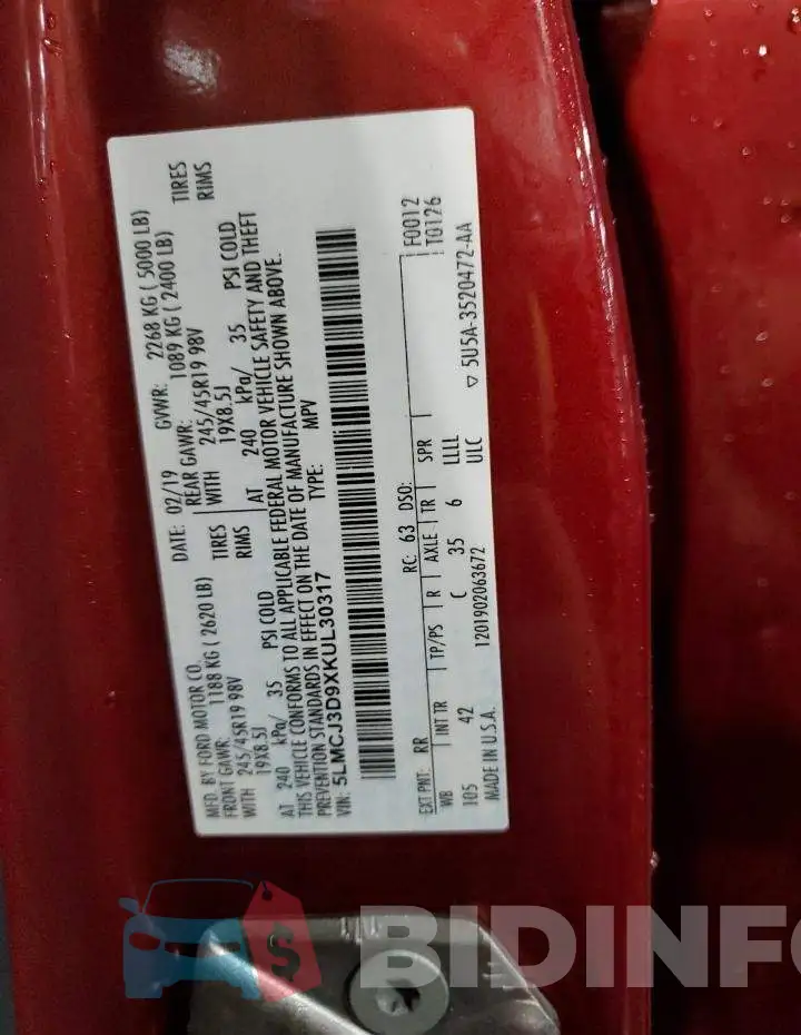 5LMCJ3D9XKUL30317 Photo# 13