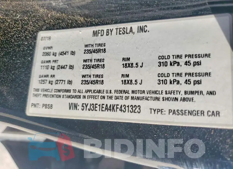 5YJ3E1EA4KF431323 Photo# 12