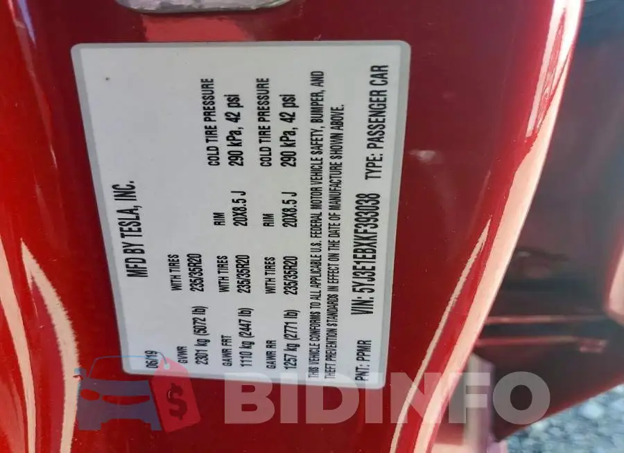 5YJ3E1EBXKF393038 Photo# 12