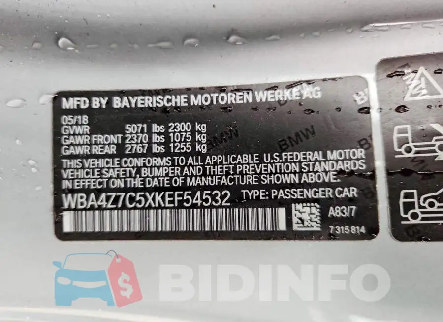 WBA4Z7C5XKEF54532 Photo# 13