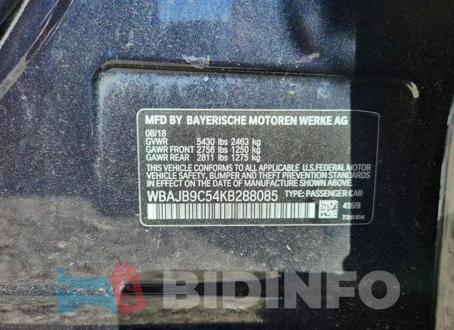 WBAJB9C54KB288085 Photo# 12