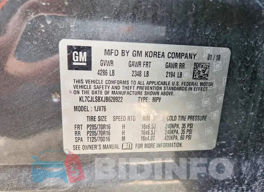 KL7CJLSBXJB628922 Photo# 13