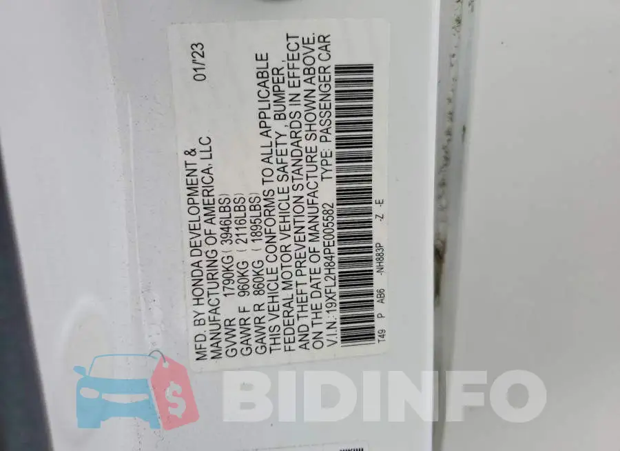 19XFL2H84PE005582 Photo# 12
