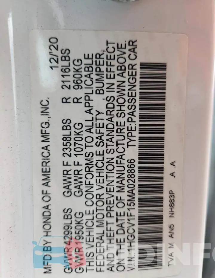 1HGCV1F15MA028866 Photo# 13