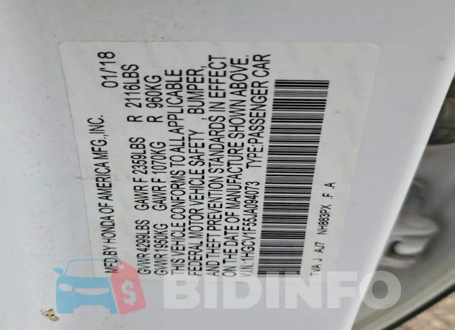 1HGCV1F55JA094073 Photo# 12