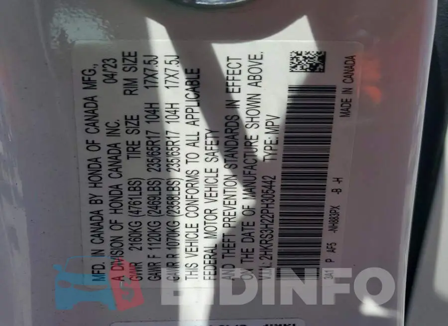 2HKRS3H22PH305442 Photo# 12