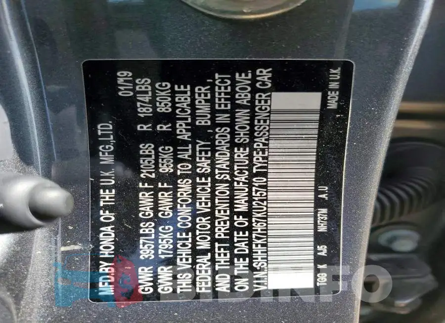 SHHFK7H67KU215710 Photo# 12