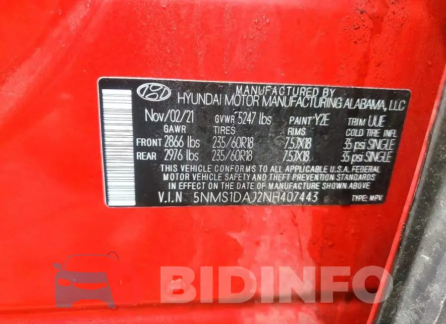 5NMS1DAJ2NH407443 Photo# 13