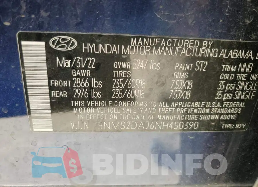 5NMS2DAJ6NH450390 Photo# 14