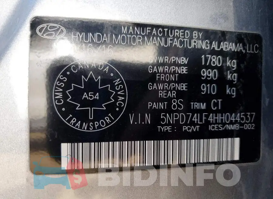 5NPD74LF4HH044537 Photo# 13