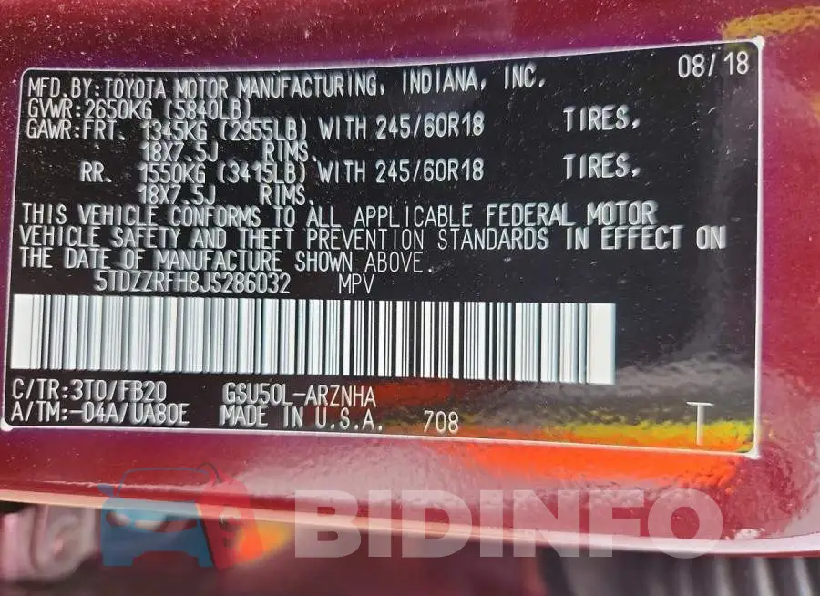 5TDZZRFH8JS286032 Photo# 13