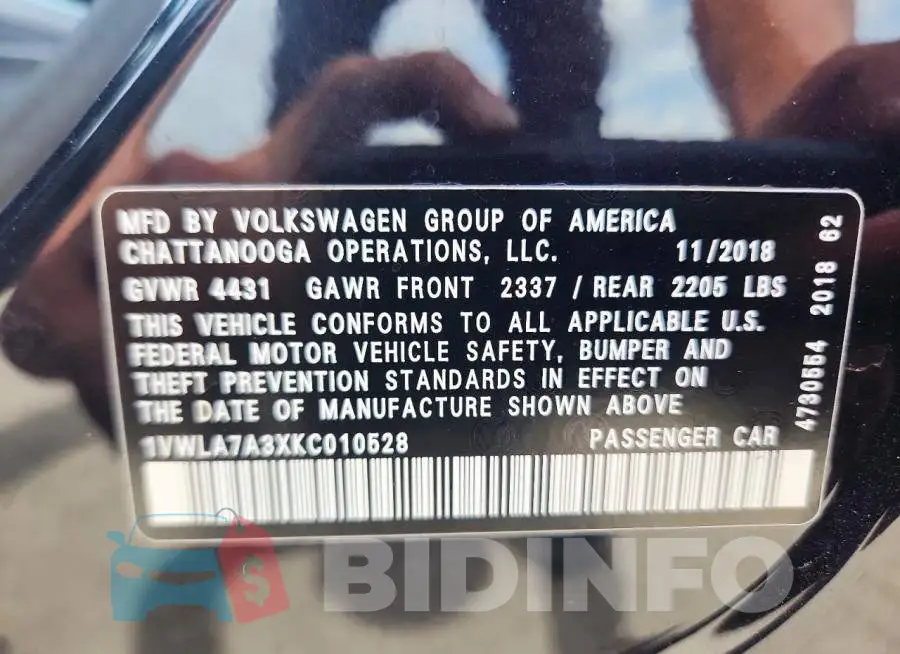 1VWLA7A3XKC010528 Photo# 13