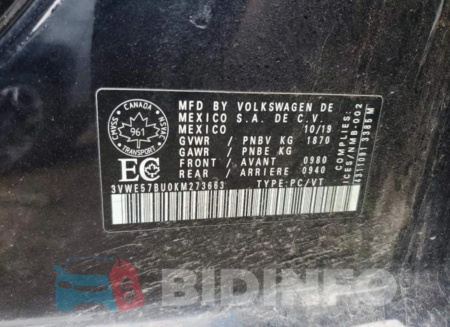 3VWE57BU0KM273663 Photo# 12