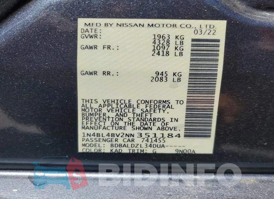 1N4BL4BV2NN351184 Photo# 13