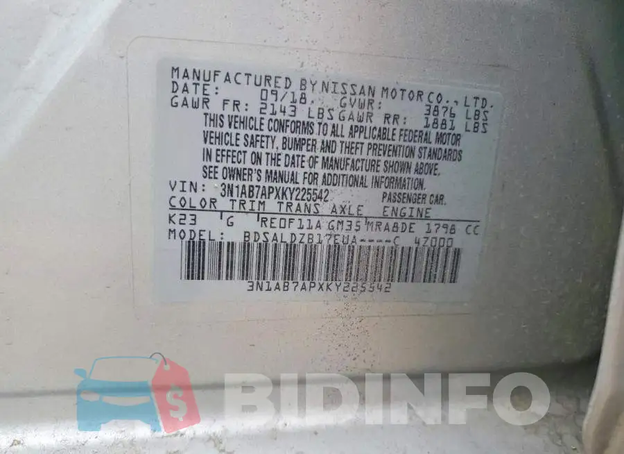 3N1AB7APXKY225542 Photo# 13
