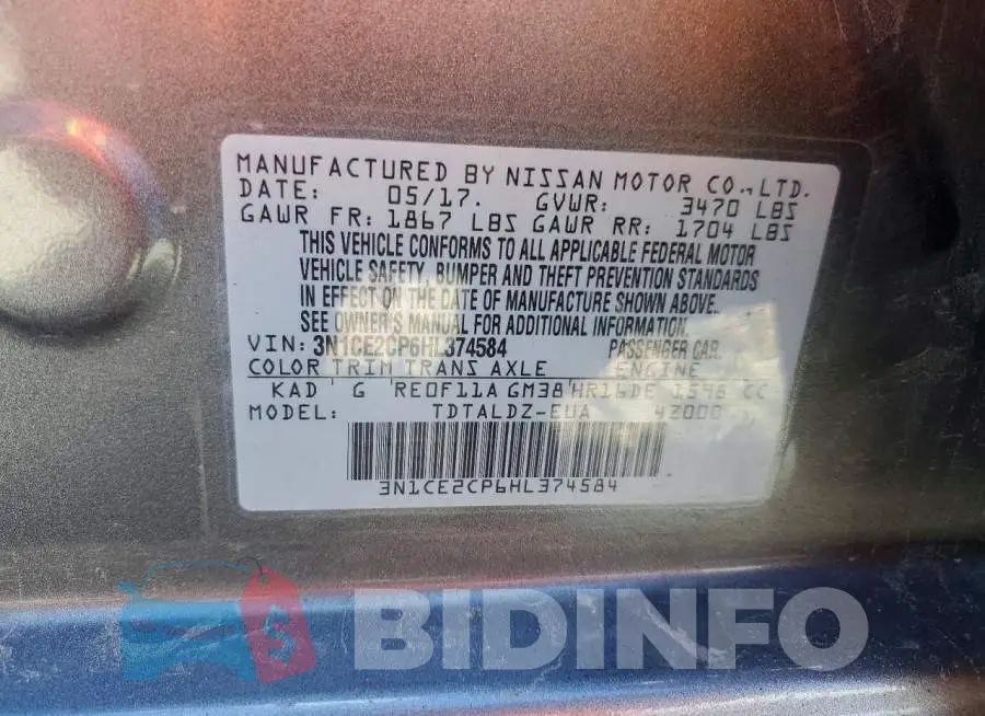 3N1CE2CP6HL374584 Photo# 13