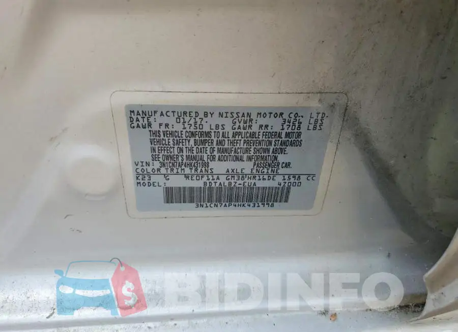 3N1CN7AP4HK431998 Photo# 12