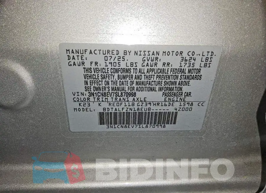 3N1CN8EV7SL870998 Photo# 12