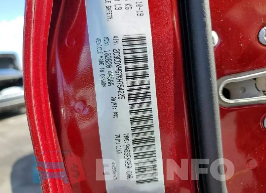2C3CDXHG7KH754205 Photo# 12