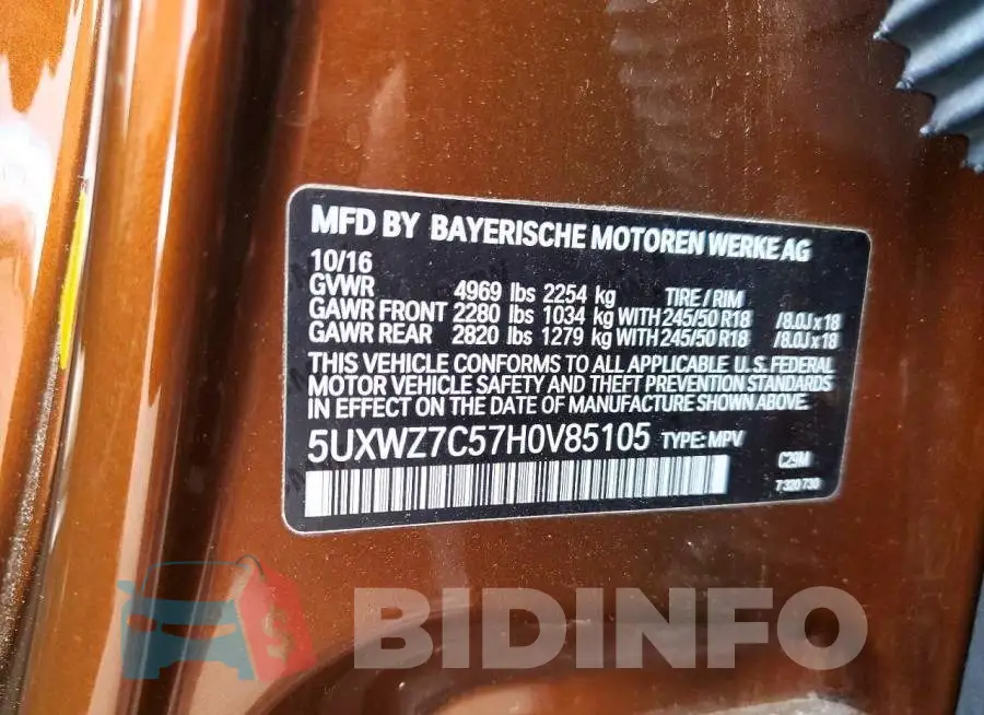 5UXWZ7C57H0V85105 Photo# 13