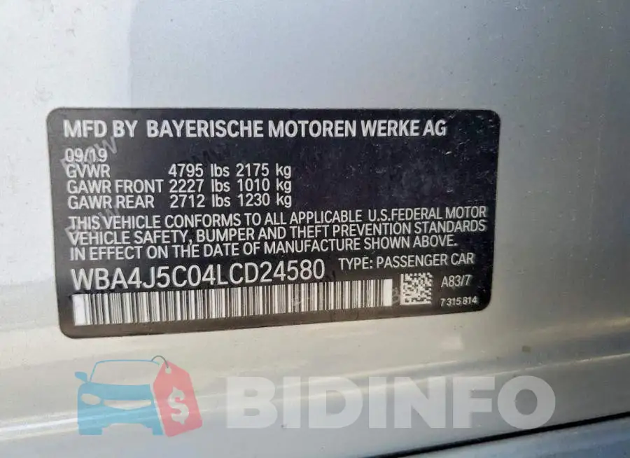 WBA4J5C04LCD24580 Photo# 12