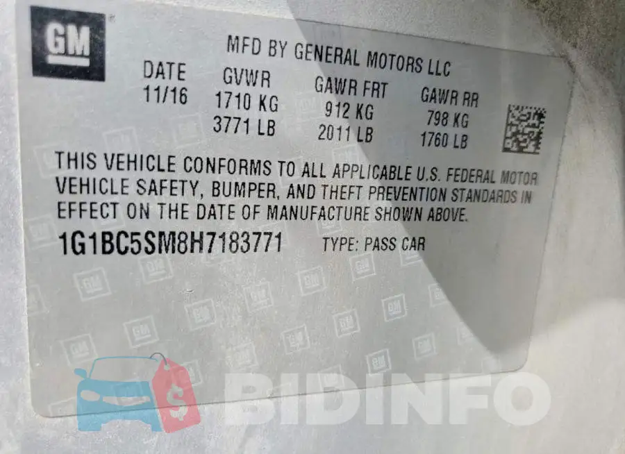 1G1BC5SM8H7183771 Photo# 12