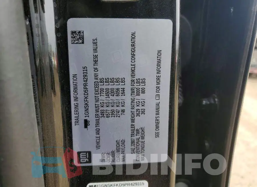 1GNSKFKD5PR429315 Photo# 13
