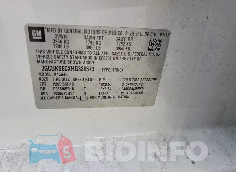 3GCUKSECXHG320573 Photo# 12