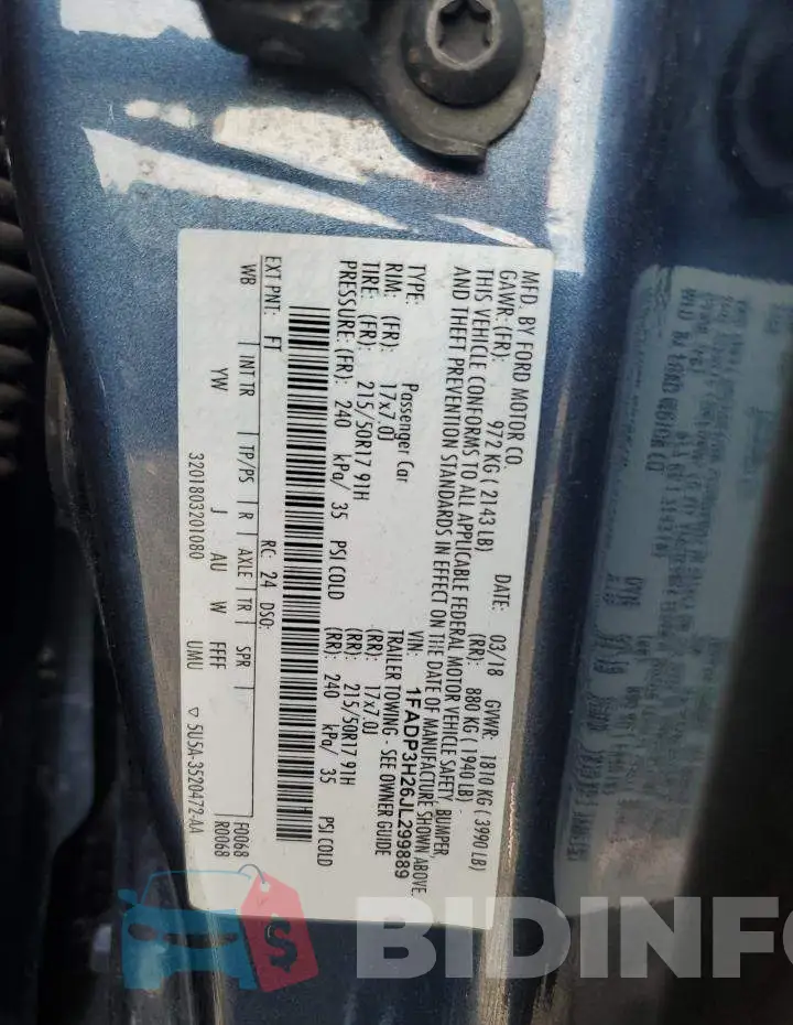 1FADP3H26JL299889 Photo# 12