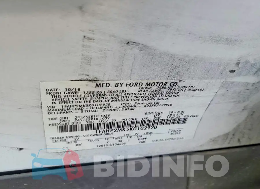 1FAHP2MK5KG102920 Photo# 12