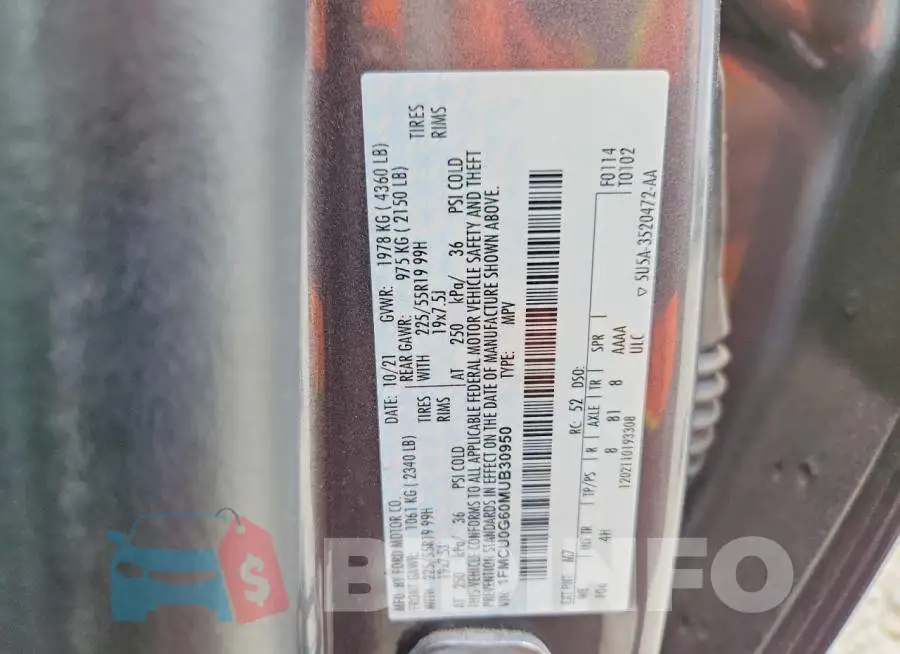 1FMCU0G60MUB30950 Photo# 14