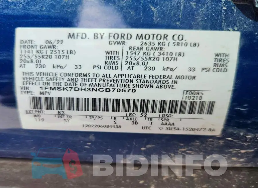 1FMSK7DH3NGB70570 Photo# 13