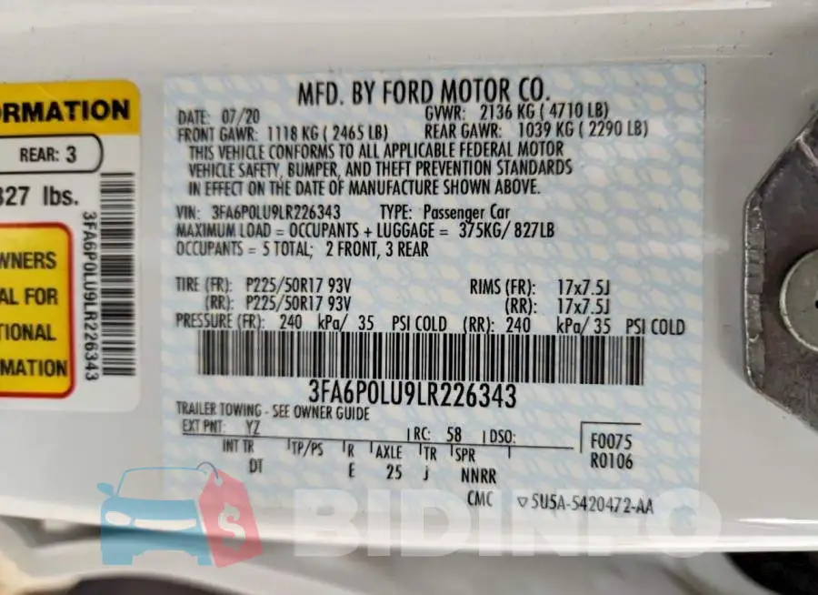3FA6P0LU9LR226343 Photo# 12