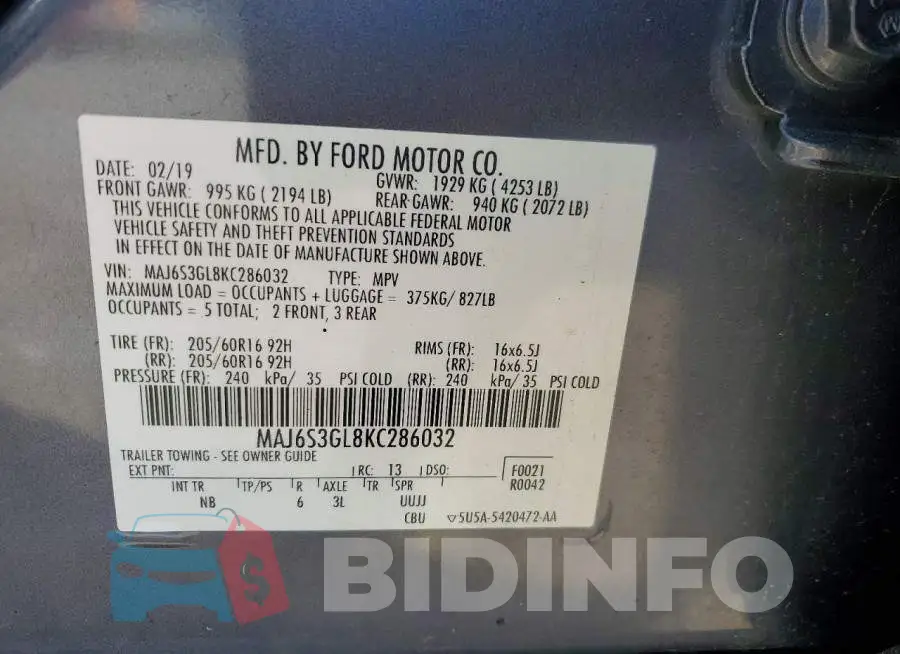 MAJ6S3GL8KC286032 Photo# 13