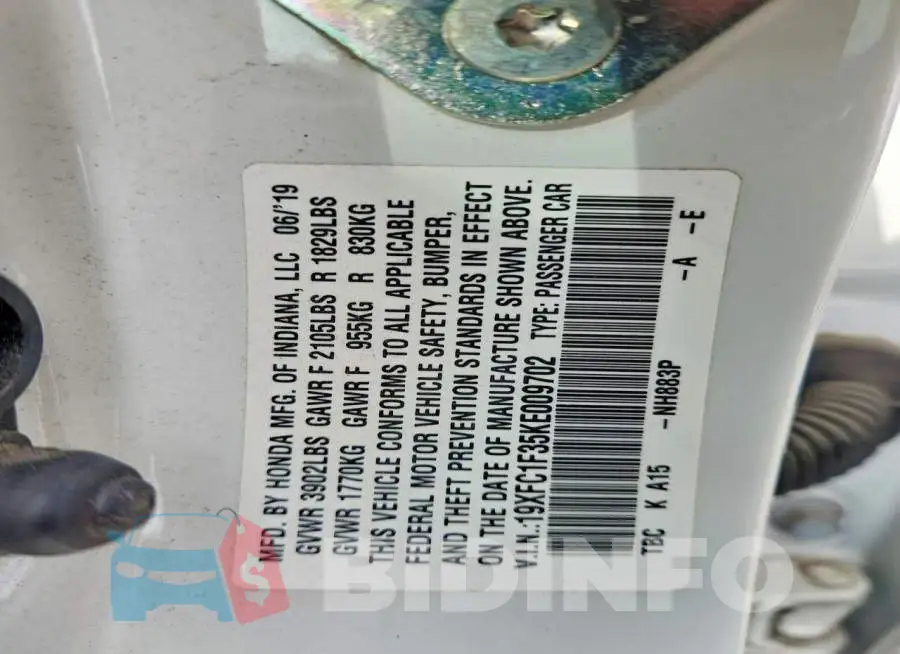 19XFC1F35KE009702 Photo# 12