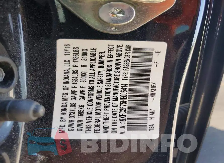19XFC2F75HE006414 Photo# 12