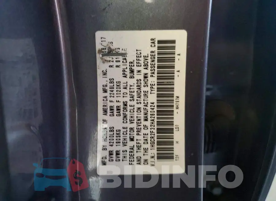 1HGCR2F32HA260424 Photo# 13