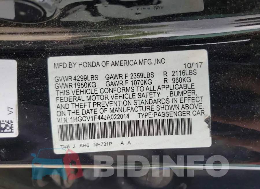 1HGCV1F44JA022014 Photo# 12