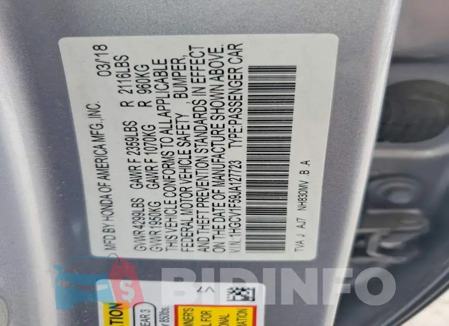 1HGCV1F59JA127723 Photo# 12