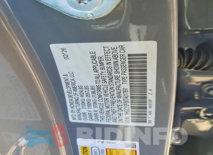 1HGCY2F56TA017891 Photo# 12
