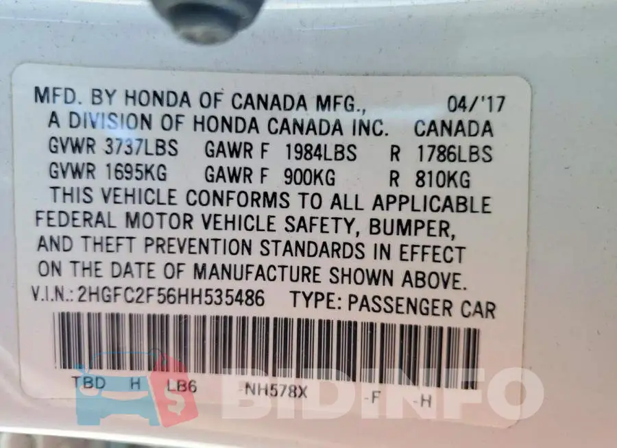 2HGFC2F56HH535486 Photo# 13